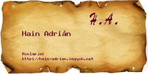 Hain Adrián névjegykártya